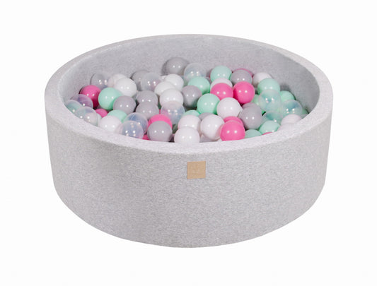 Round ball pit with 200 balls, 90x30cm, light gray, cotton