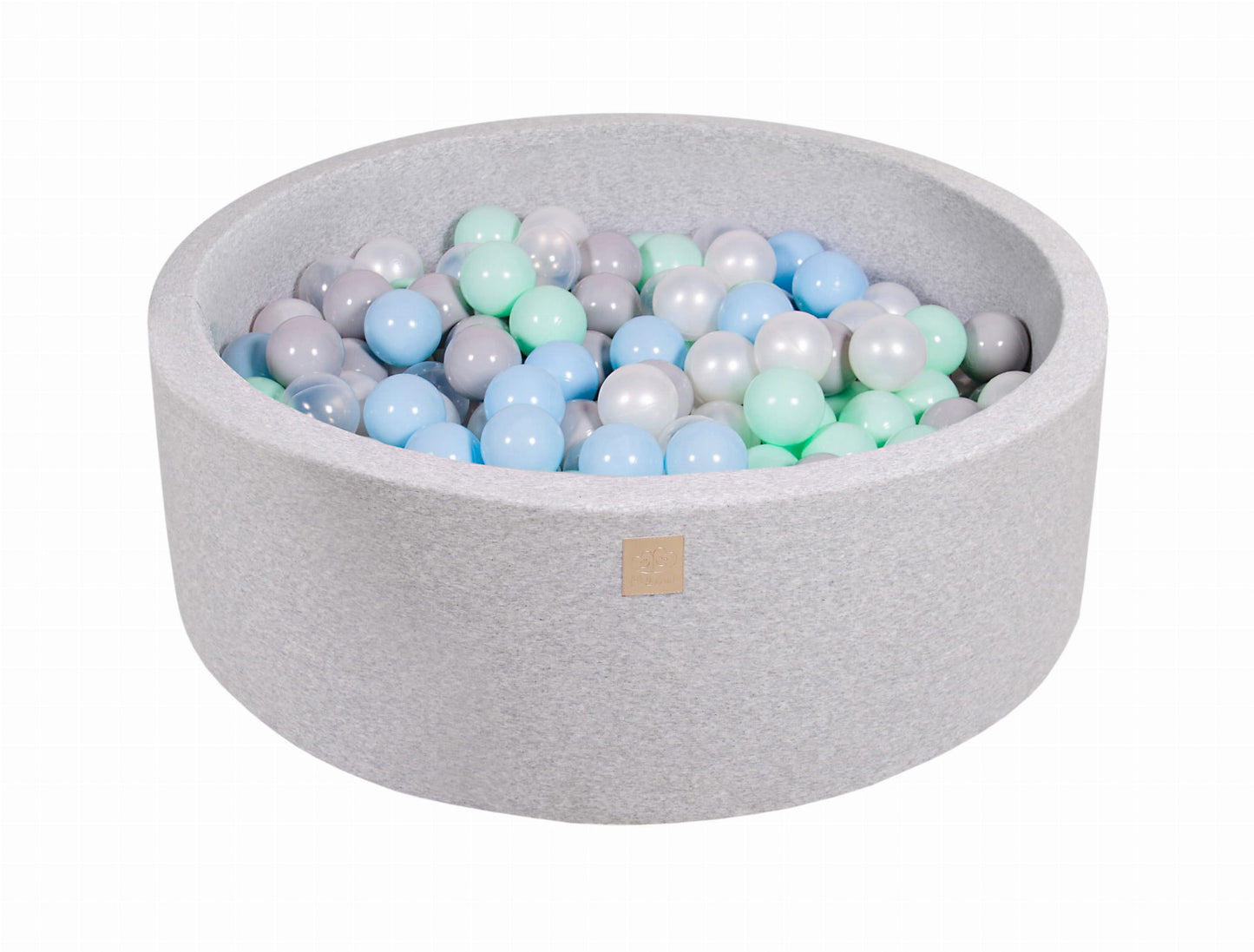 Round ball pit with 200 balls, 90x30cm, light gray, cotton