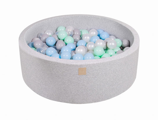 Round ball pit with 200 balls, 90x30cm, light gray, cotton