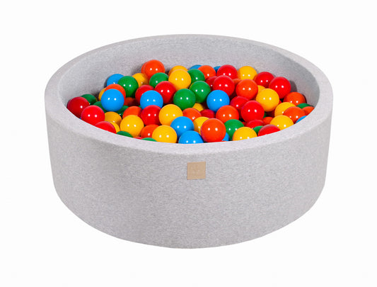 Round ball pit with 200 balls, 90x30cm, light gray, cotton