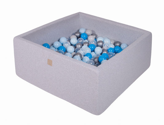 Square Ball Pit with 200 balls, 90x90x40cm, Light Grey, Cotton