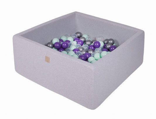 Square Ball Pit with 200 balls, 90x90x40cm, Light Grey, Cotton