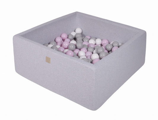 Square Ball Pit with 200 balls, 90x90x40cm, Light Grey, Cotton