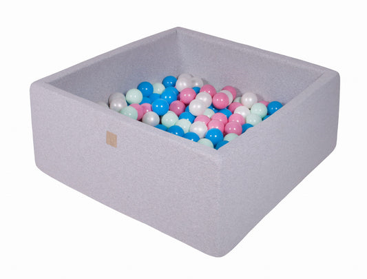 Square Ball Pit with 200 balls, 90x90x40cm, Light Grey, Cotton