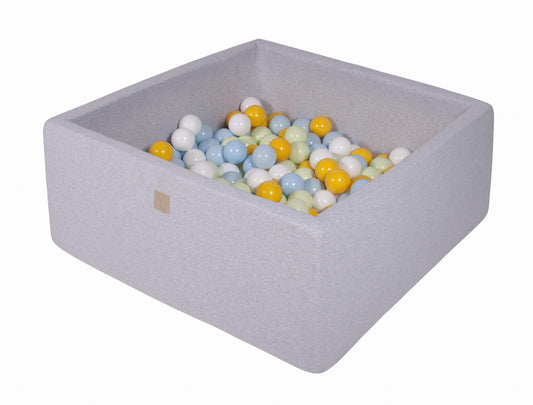 Square Ball Pit with 200 balls, 90x90x40cm, Light Grey, Cotton