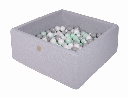 Square Ball Pit with 200 balls, 90x90x40cm, Light Grey, Cotton