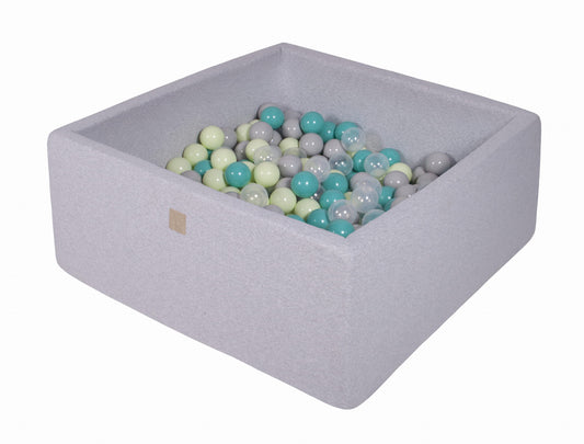 Square Ball Pit with 200 balls, 90x90x40cm, Light Grey, Cotton