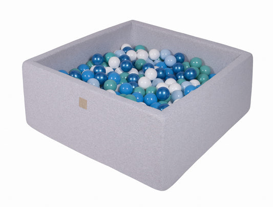 Square Ball Pit with 200 balls, 90x90x40cm, Light Grey, Cotton