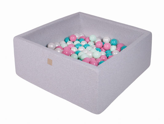 Square Ball Pit with 200 balls, 90x90x40cm, Light Grey, Cotton