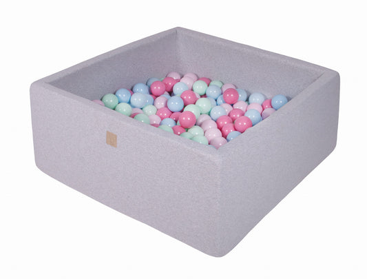 Square Ball Pit with 200 balls, 90x90x40cm, Light Grey, Cotton