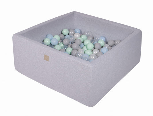 Square Ball Pit with 200 balls, 90x90x40cm, Light Grey, Cotton