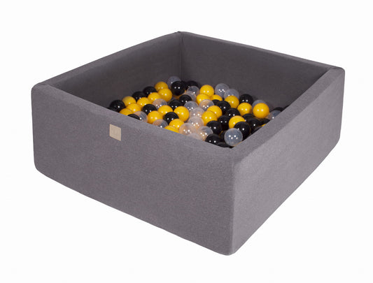 Square Ball Pit with 400 balls, 110x110x40cm, Dark Grey, Cotton