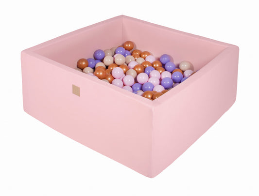 Square Ball Pit with 200 balls, 90x90x40cm, Light Pink, Cotton