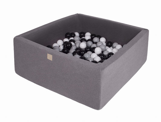 Square Ball Pit with 200 balls, 90x90x40cm, Dark Grey, Cotton