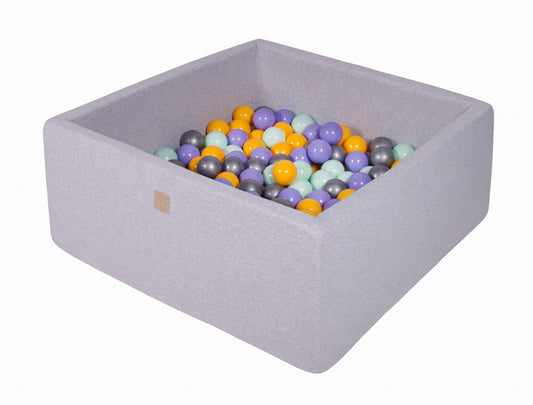 Square Ball Pit with 200 balls, 90x90x40cm, Light Grey, Cotton