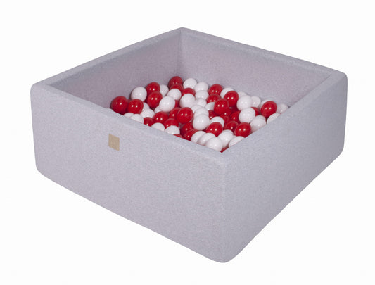 Square Ball Pit with 200 balls, 90x90x40cm, Light Grey, Cotton