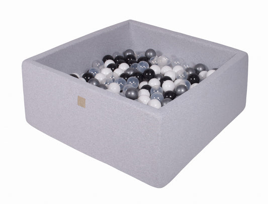 Square Ball Pit with 200 balls, 90x90x40cm, Light Grey, Cotton