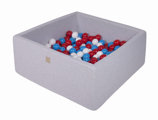 Square Ball Pit with 200 balls, 90x90x40cm, Light Grey, Cotton