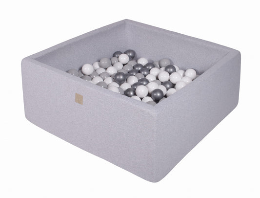 Square Ball Pit with 400 balls, 110x110x40cm, Light Grey, Cotton