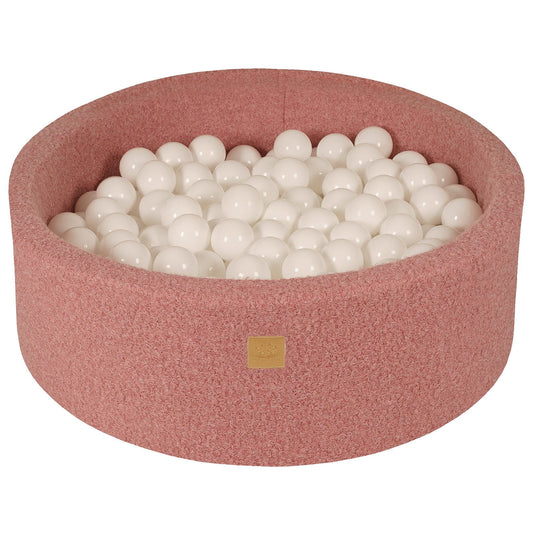 Ronde ballenbak met 200 ballen, 90x30cm, roze, bouclé