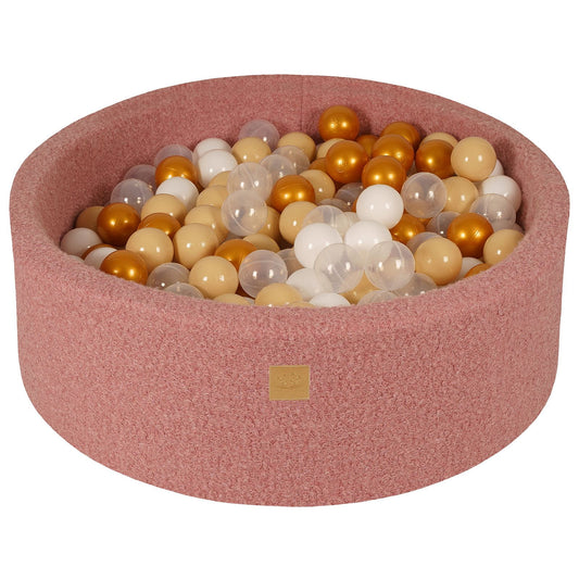 Ronde ballenbak met 200 ballen, 90x30cm, roze, bouclé