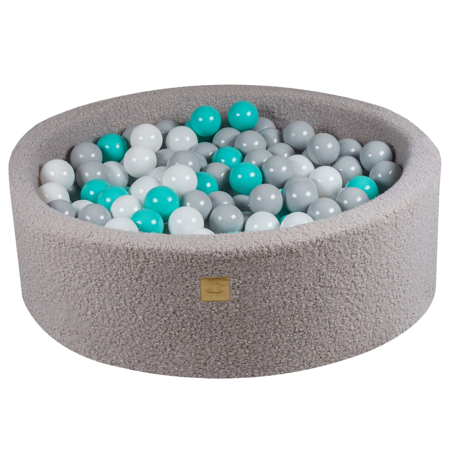 Round ball pit with 200 balls, 90x30cm, grey, bouclé