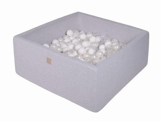 Square Ball Pit with 400 balls, 110x110x40cm, Light Grey, Cotton