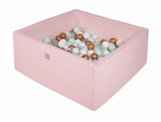 Square Ball Pit with 400 balls, 110x110x40cm, Light Pink, Cotton