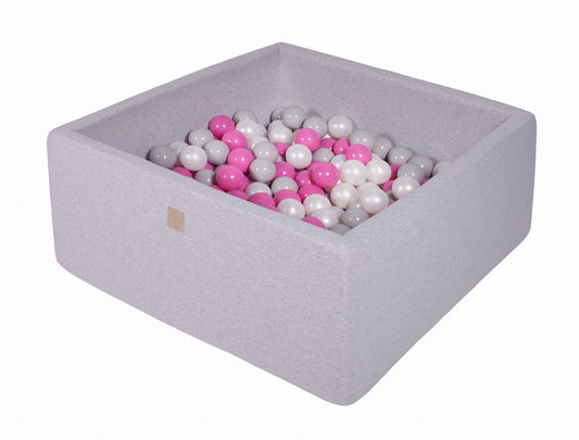 Square Ball Pit with 400 balls, 110x110x40cm, Light Grey, Cotton