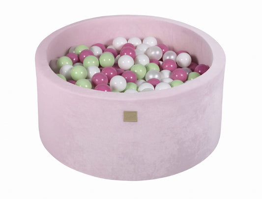 Ronde ballenbak met 300 ballen, 90x40cm, lichtroze, fluweel