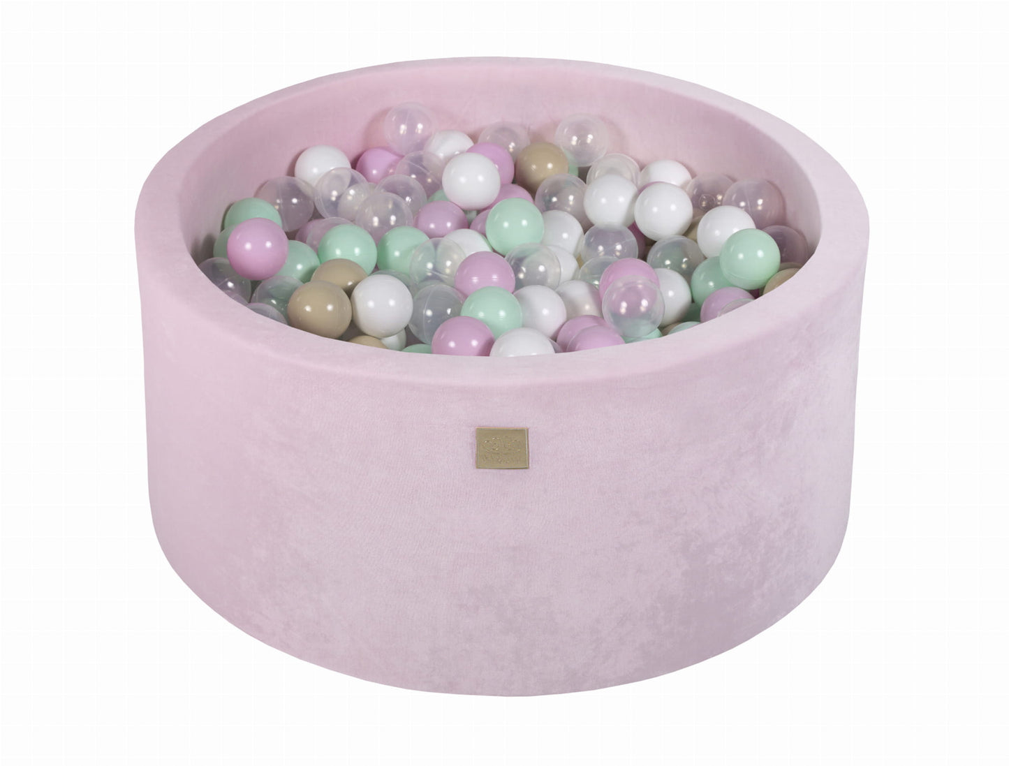 Ronde ballenbak met 300 ballen, 90x40cm, lichtroze, fluweel