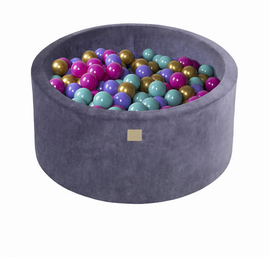 Round Ball Pit with 300 balls, 90x40cm, Blue-Grey, Velvet 