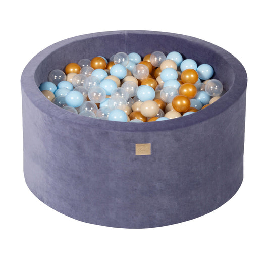 Round Ball Pit with 300 balls, 90x40cm, Blue-Grey, Velvet 