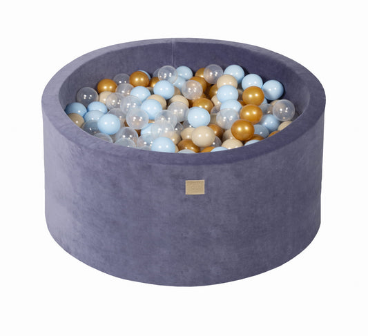 Round Ball Pit with 300 balls, 90x40cm, Blue-Grey, Velvet 