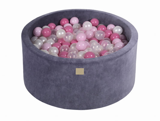 Round Ball Pit with 300 balls, 90x40cm, Blue-Grey, Velvet 