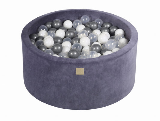 Ronde ballenbak met 300 ballen, 90x40cm, blauwgrijs, fluweel