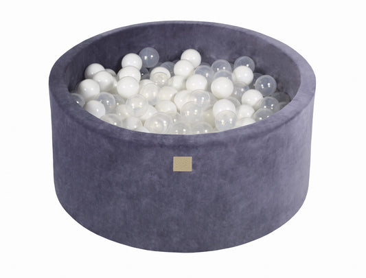 Round Ball Pit with 300 balls, 90x40cm, Blue-Grey, Velvet 