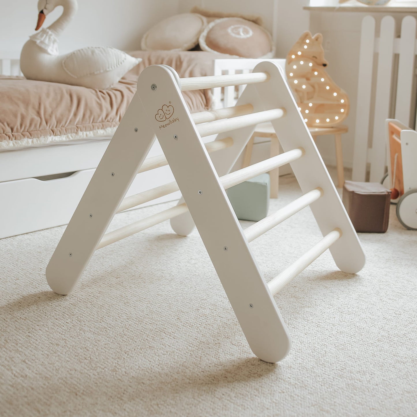 Montessori Climbing Frame 2in1 Ladder and Slide - Wood - White