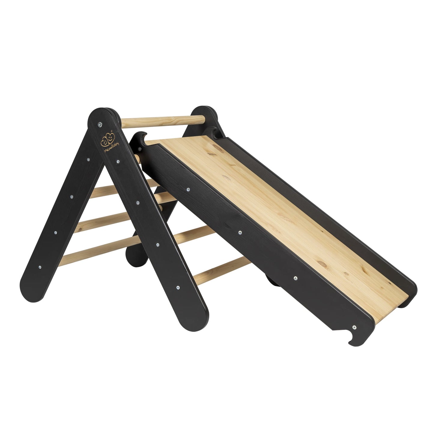 Montessori Klimrek 2in1 Ladder en Glijbaan - Hout - Zwart