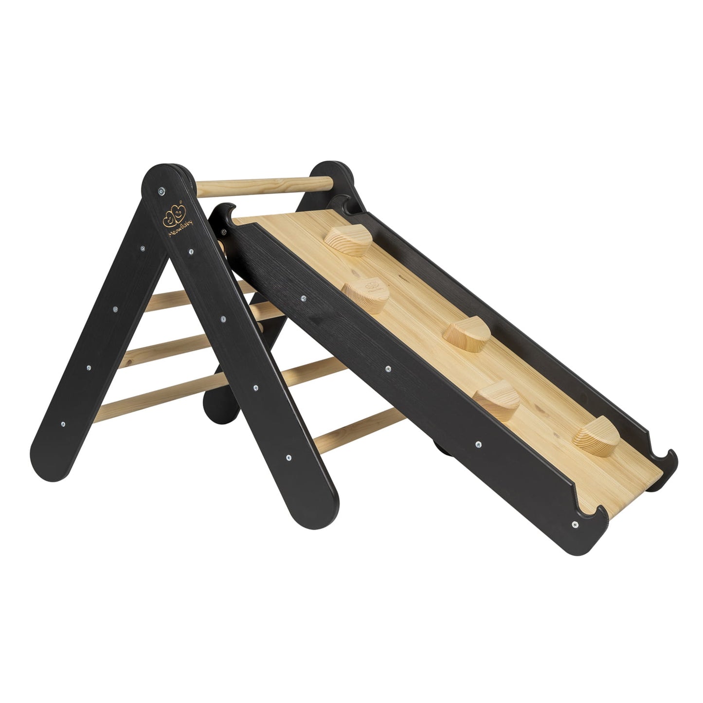 Montessori Klimrek 2in1 Ladder en Glijbaan - Hout - Zwart