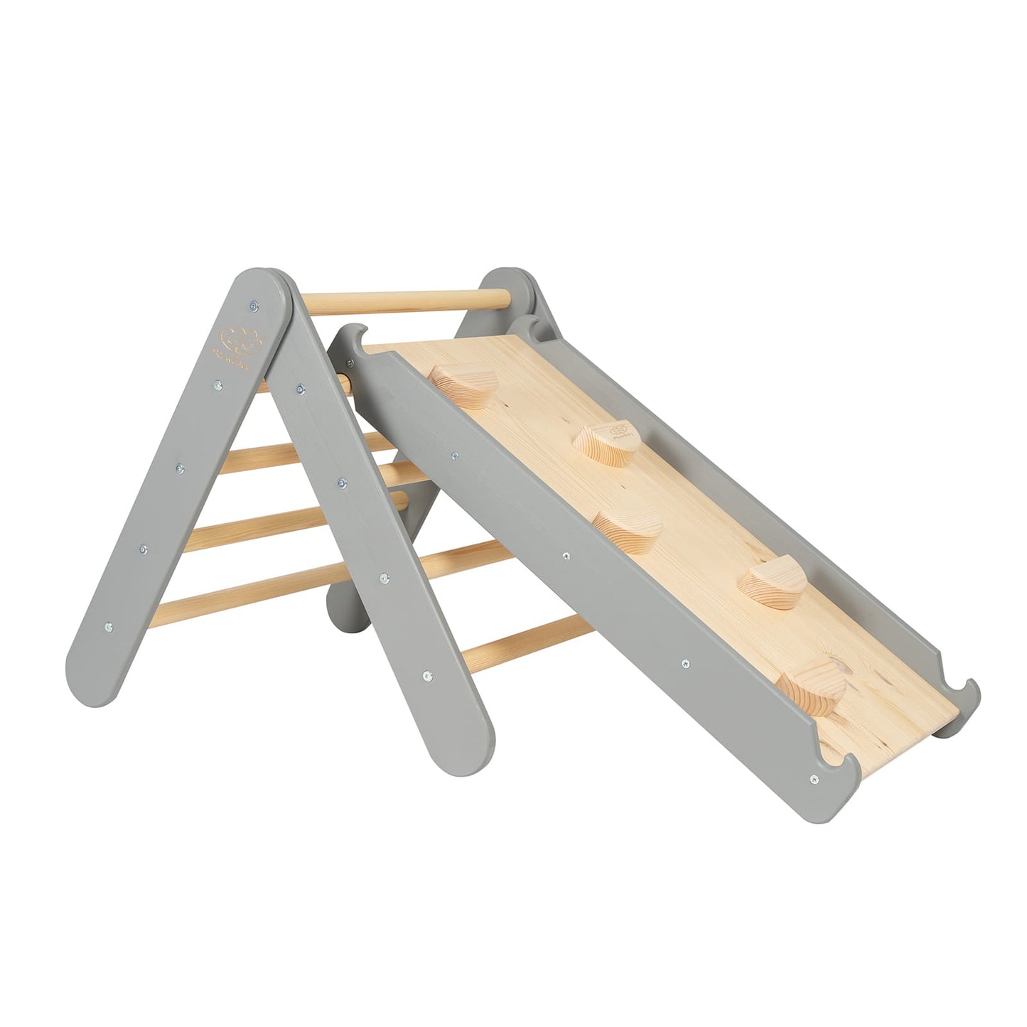 Montessori Climbing Frame 2in1 Ladder and Slide - Wood - Grey