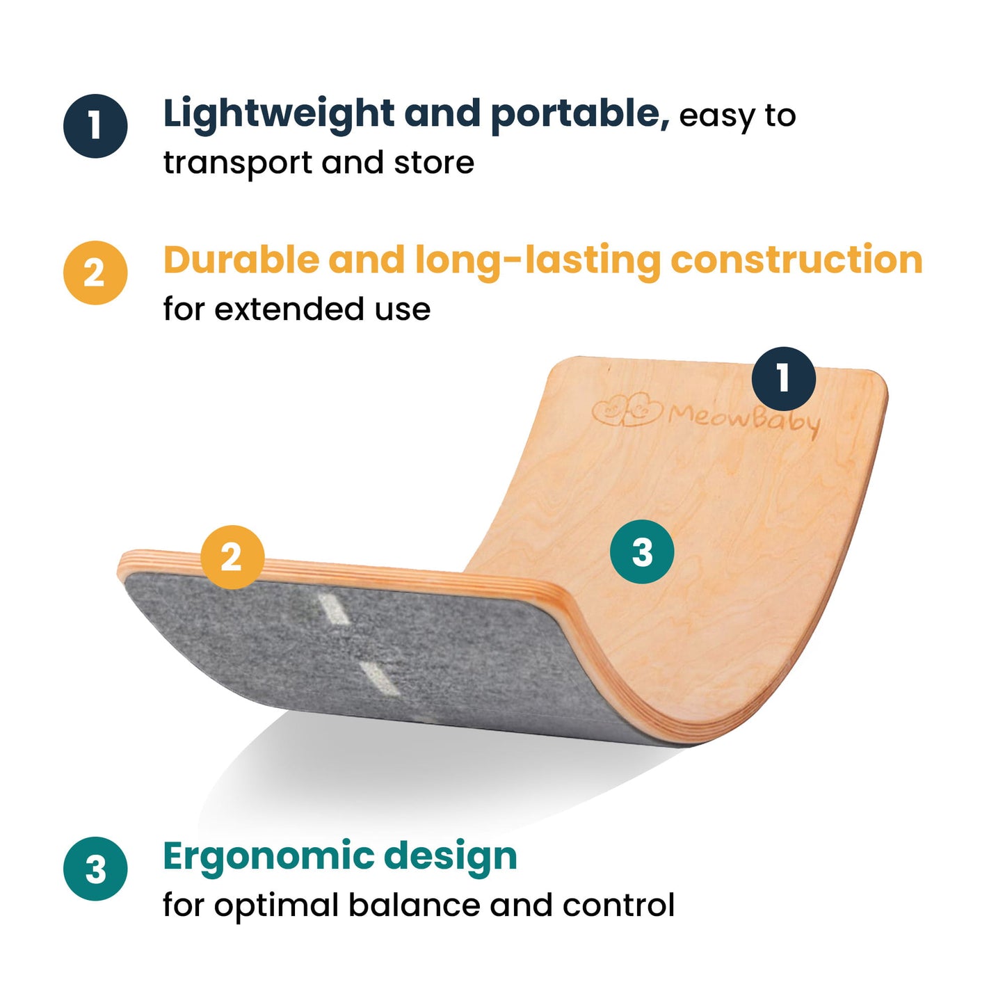 Montessori Balance Board met Vilt - Wit