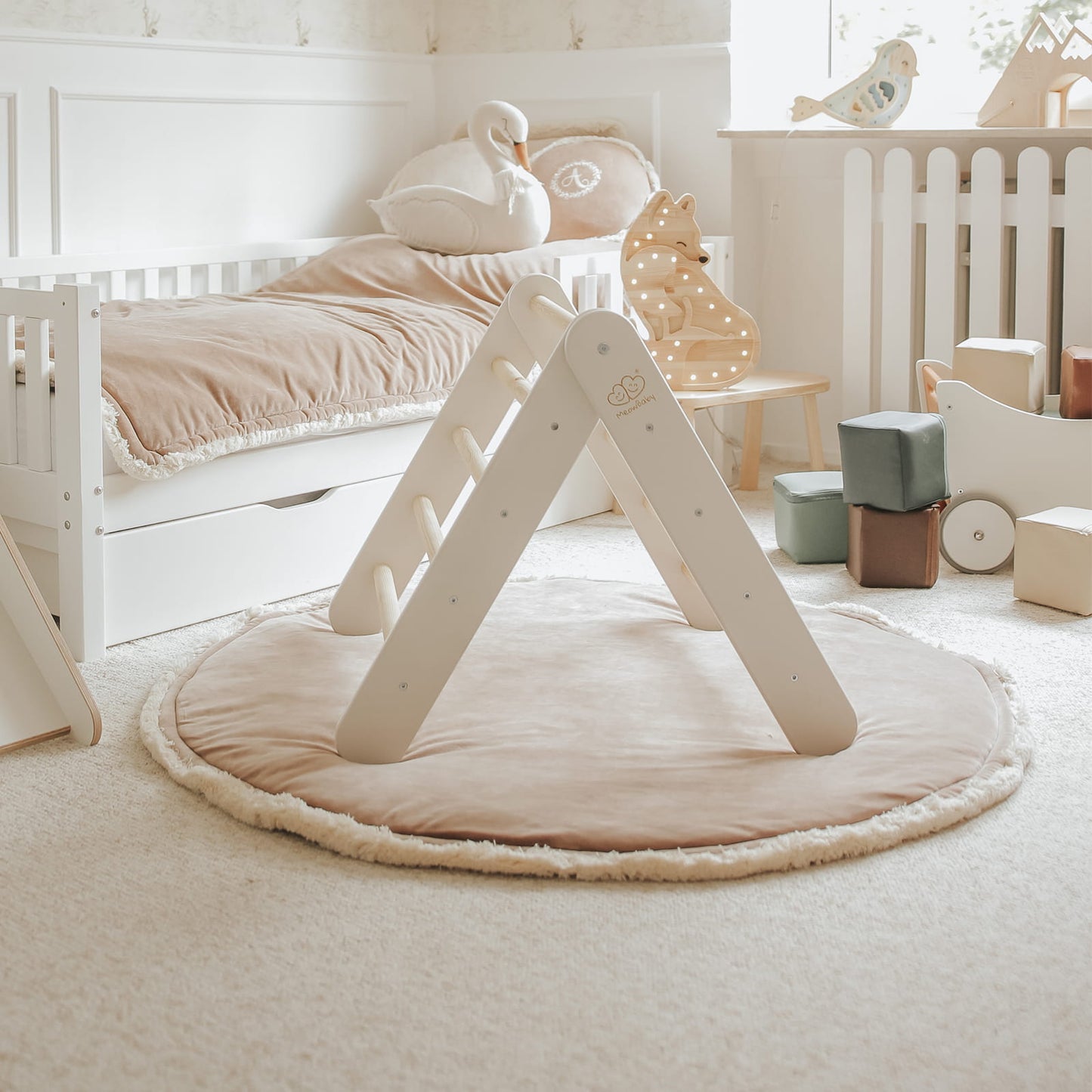 Montessori Play Tent with Ladder - White - Baby Blue