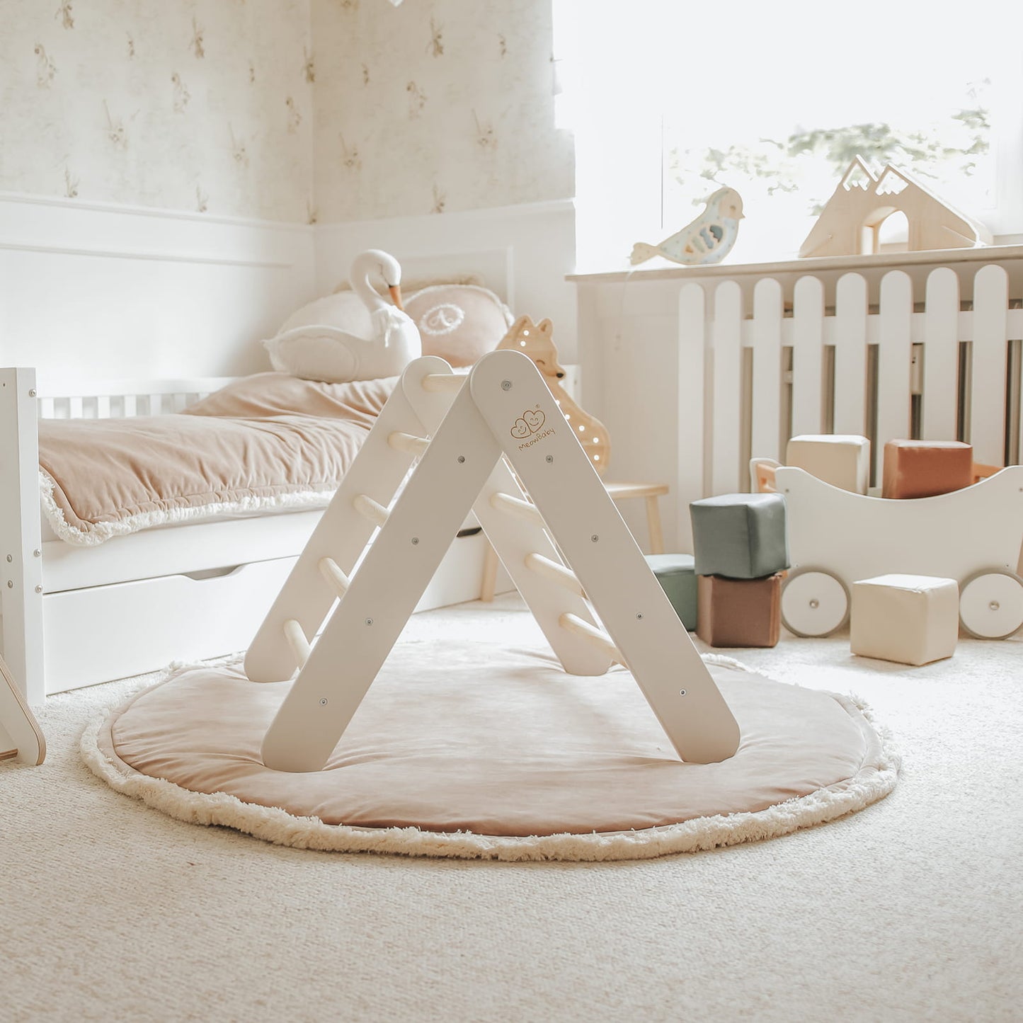 Montessori Play Tent with Ladder - White - Baby Blue